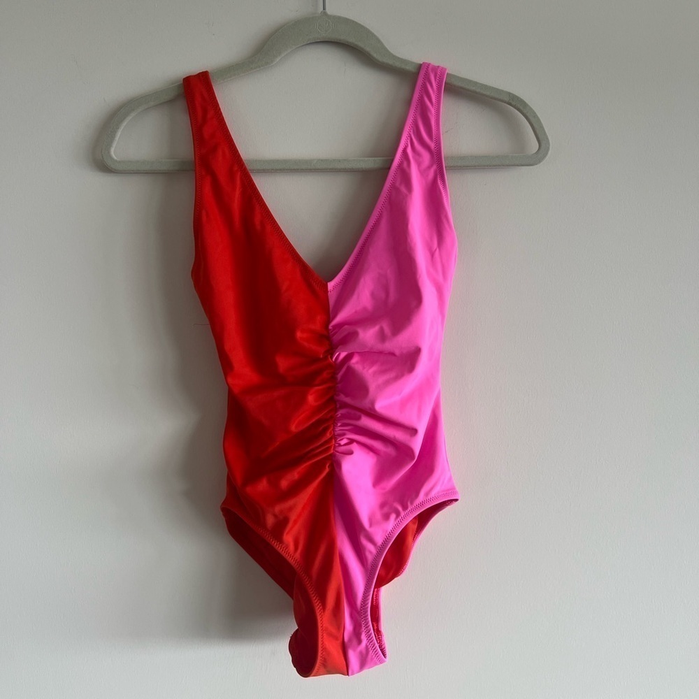 Solid and Striped One Piece Swimsuit. Size XS. Pristine Condition.